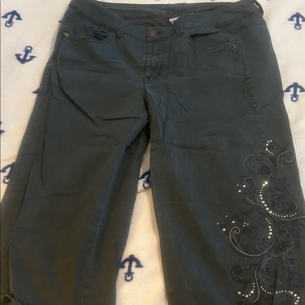 Venezia Dark Green Pants with Embroidery
